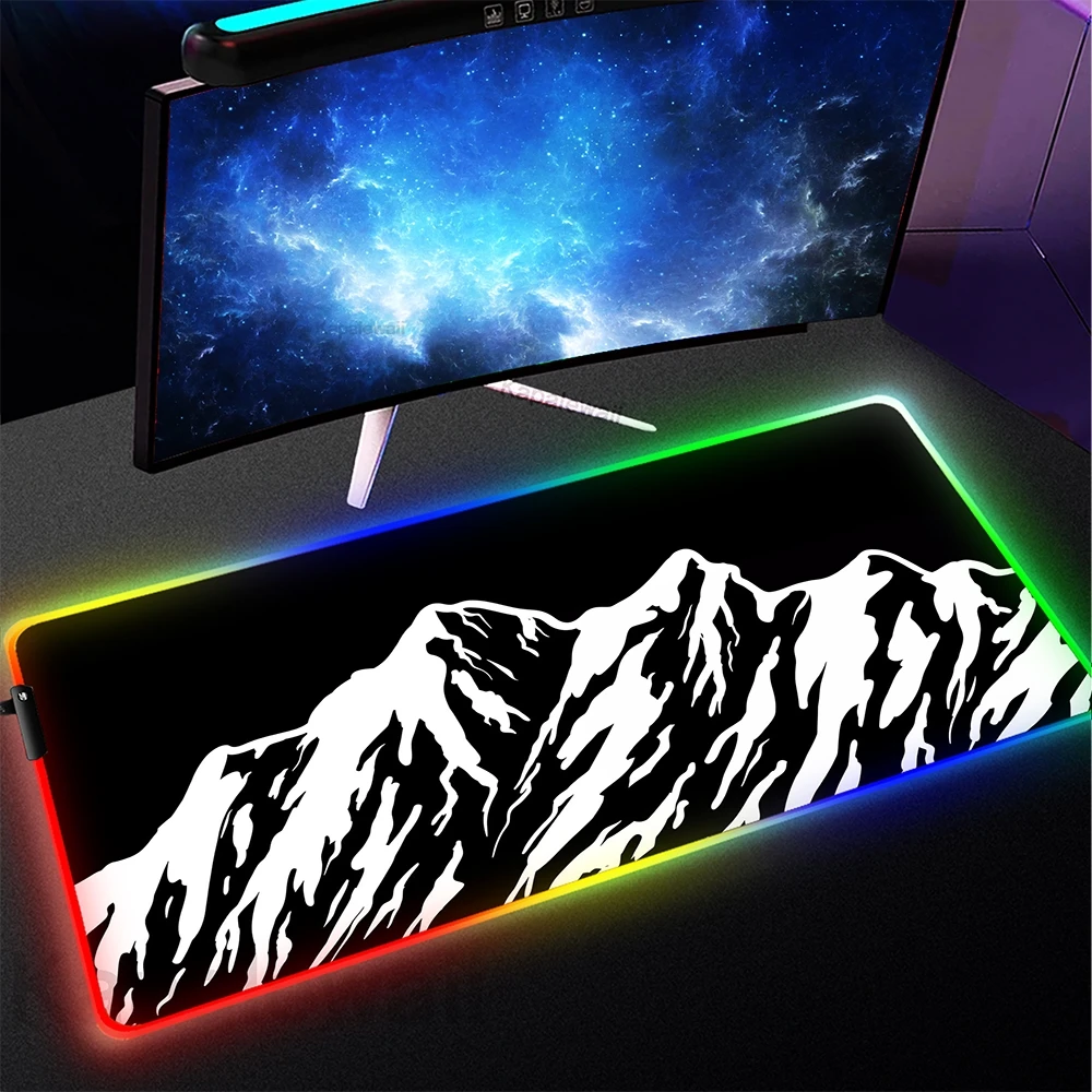 Gaming Large Mouse Pad RGB Mousepad Computer Gamer LED Mouse Mat Lock Edge Rubber Carpet Game Mountain Serenity Backlit Deskmat