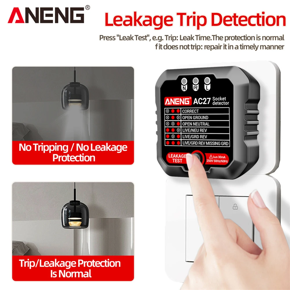 ANENG AC27 Intelligent Socket Tester Digital Display Socket Polarity Detector Multi-function for Leakage and Power-Off Test