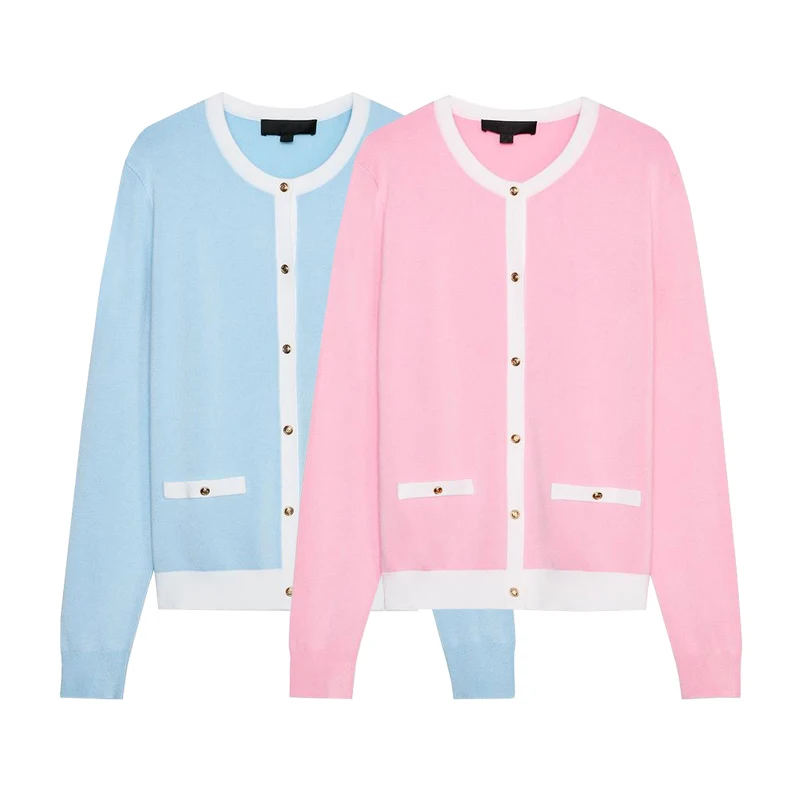 

Spring Summer Women's Simple Sle Knitted Long Sve round Ne Patchwork Single ket Decorative Outerwear Commute Loose ...
