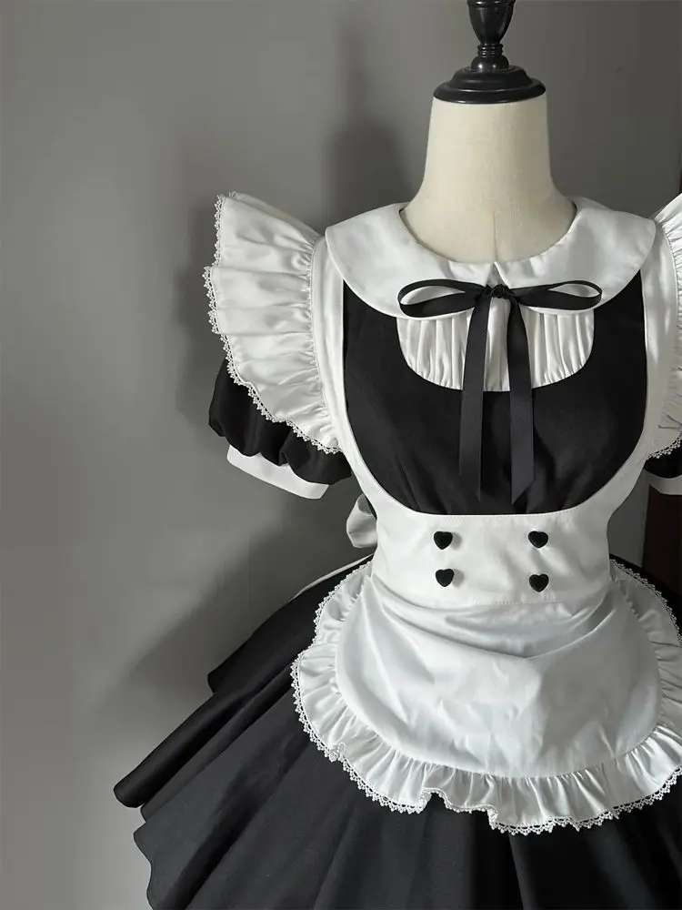 Japanese Kawaii Lolita Short Sleeve Mini Dress + Strap Pinafore Apron Two-Piece Set Y2k Vintage Bow Button Patchwork 2026 view 6