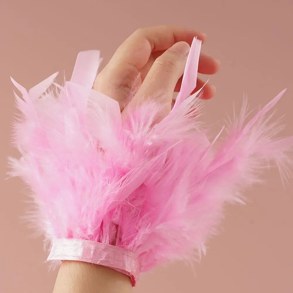 Women Natural Fur Feather Cuffs Sexy Snap On Bracelet Arm Cuff Shirts Sleeves For Women Ostrich Feather Anklet Wrist Cuff