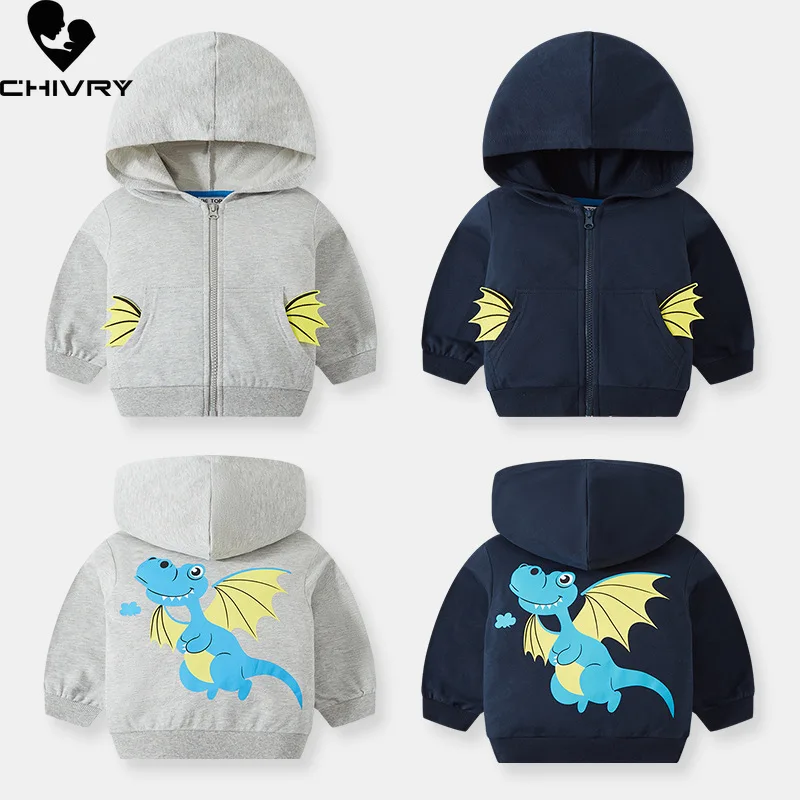 

Boys Spring Autumn Fashion Hoodies Jacket New 2023 Kids Children's Baby Cute Cartoon Dinosaur Print Zipper Hooded Coat Jackets