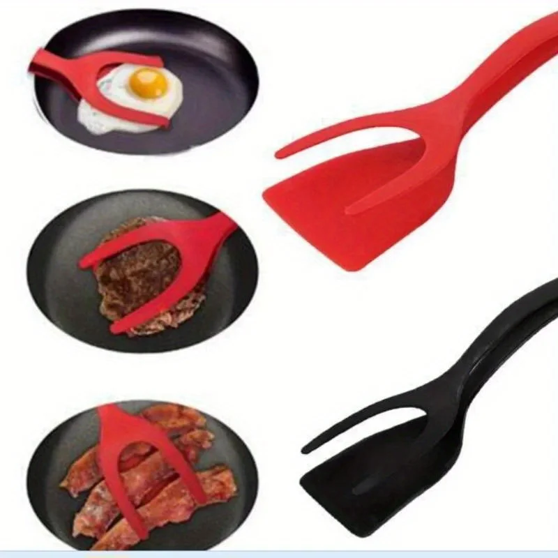 Clip de pala 2 en 1, pinzas abatibles con agarre de silicona, espátula para carne de huevo, pinzas, abrazadera para panqueques fritos, herramienta de cocina, accesorios de cocina