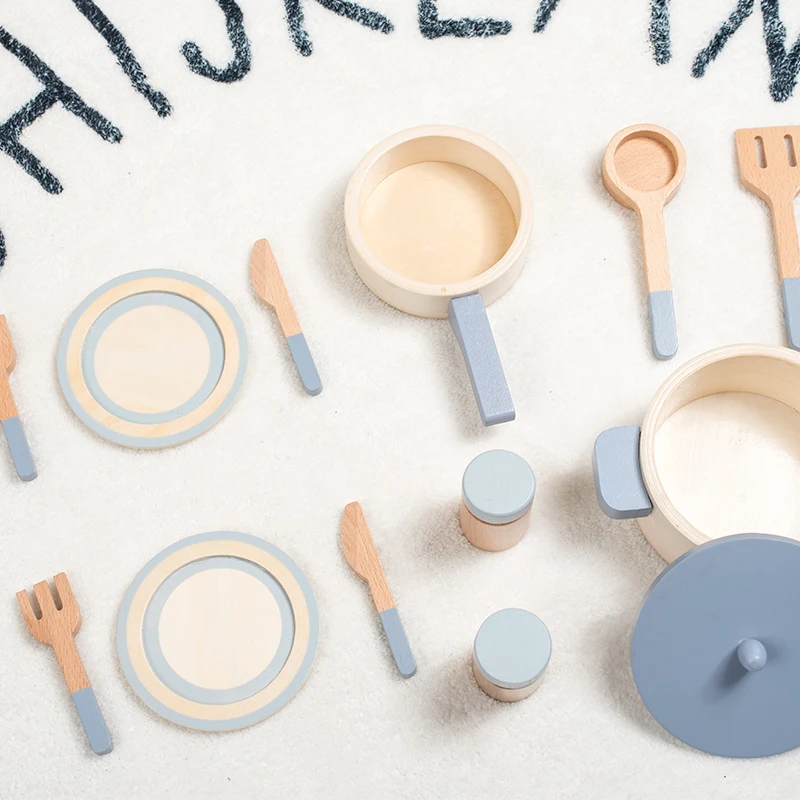 Ensemble de jeu de cuisine en bois pour enfants, jeu de rôle éducatif, jouets de Chef, Mini ustensiles de cuisine, casseroles, casseroles, ustensiles de cuisine de Simulation pour enfants