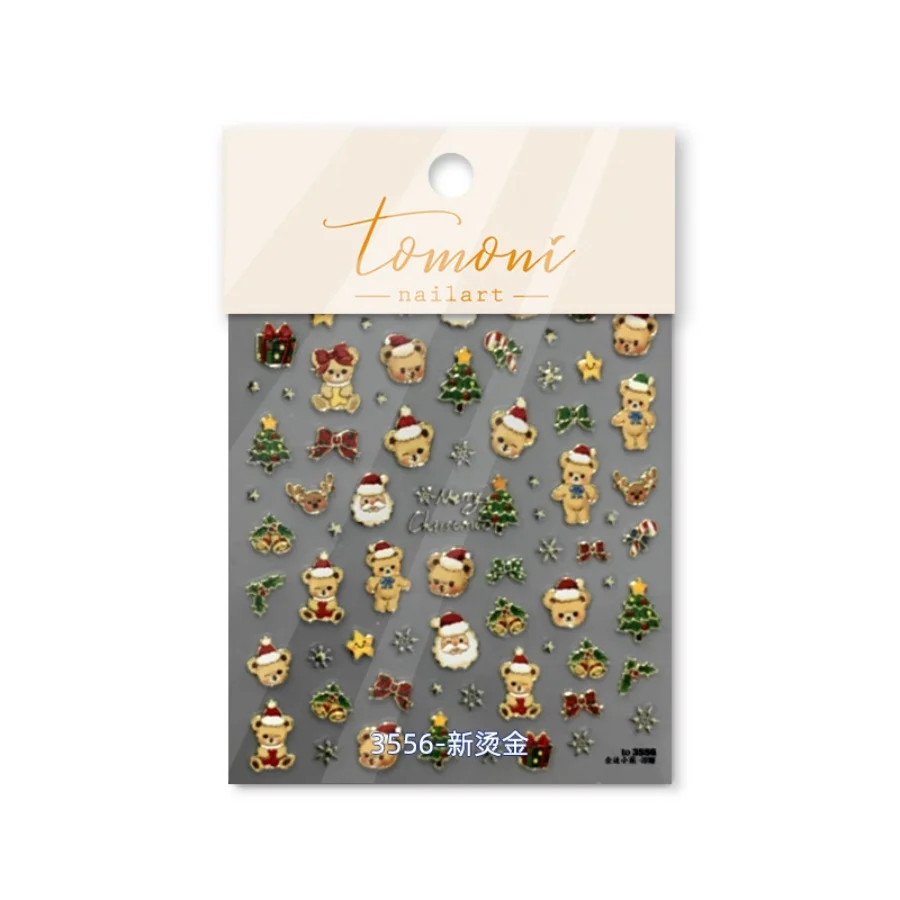 5D embossed nail art sticker high quality Christmas series nail stickers Christmas three-dimensional gold edge bear nail sticker