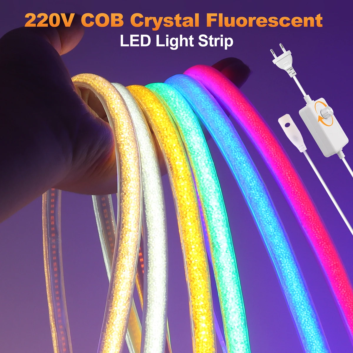 Dimmable Crystal Glow Neon COB LED Strip Light AC 220V EU UK Plug 288LED/m Waterproof Flex Fairy Lamp Home Backlight Party Decor