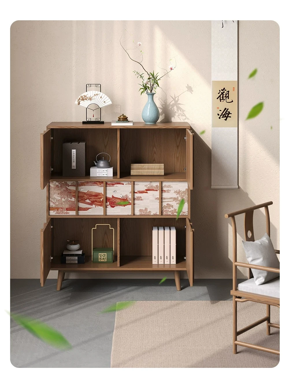 DSA solid wood side cabinet, new Chinese-style chest cabinet, shelf display, integrated entrance cabinet against the wall