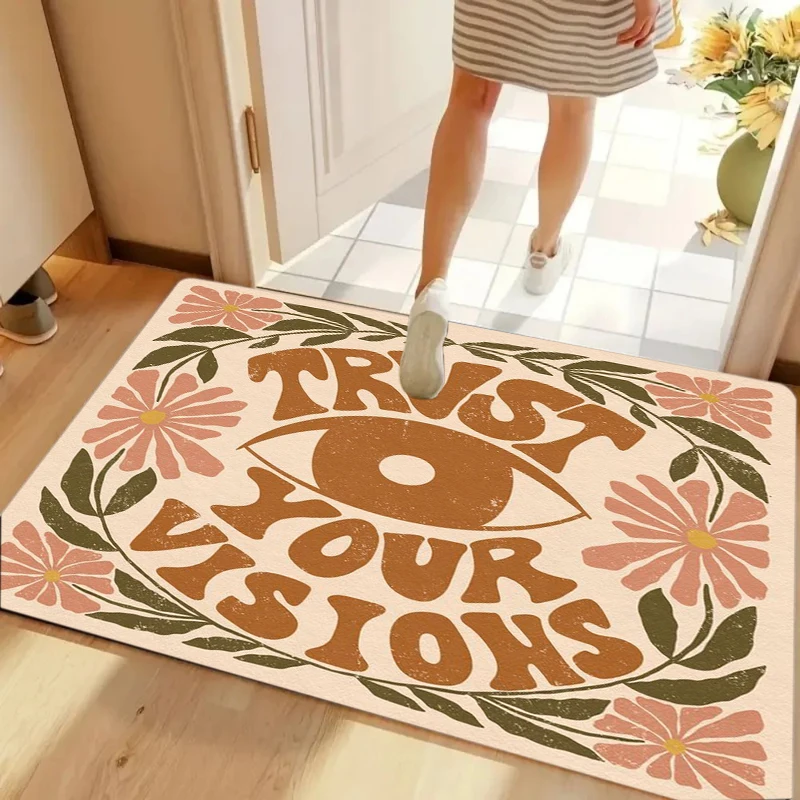 Bohemian Style Carpet Mat Rug Vintage Floral Pattern Non-Slip Backing for Home Decoration Living Room Bedroom Entryway