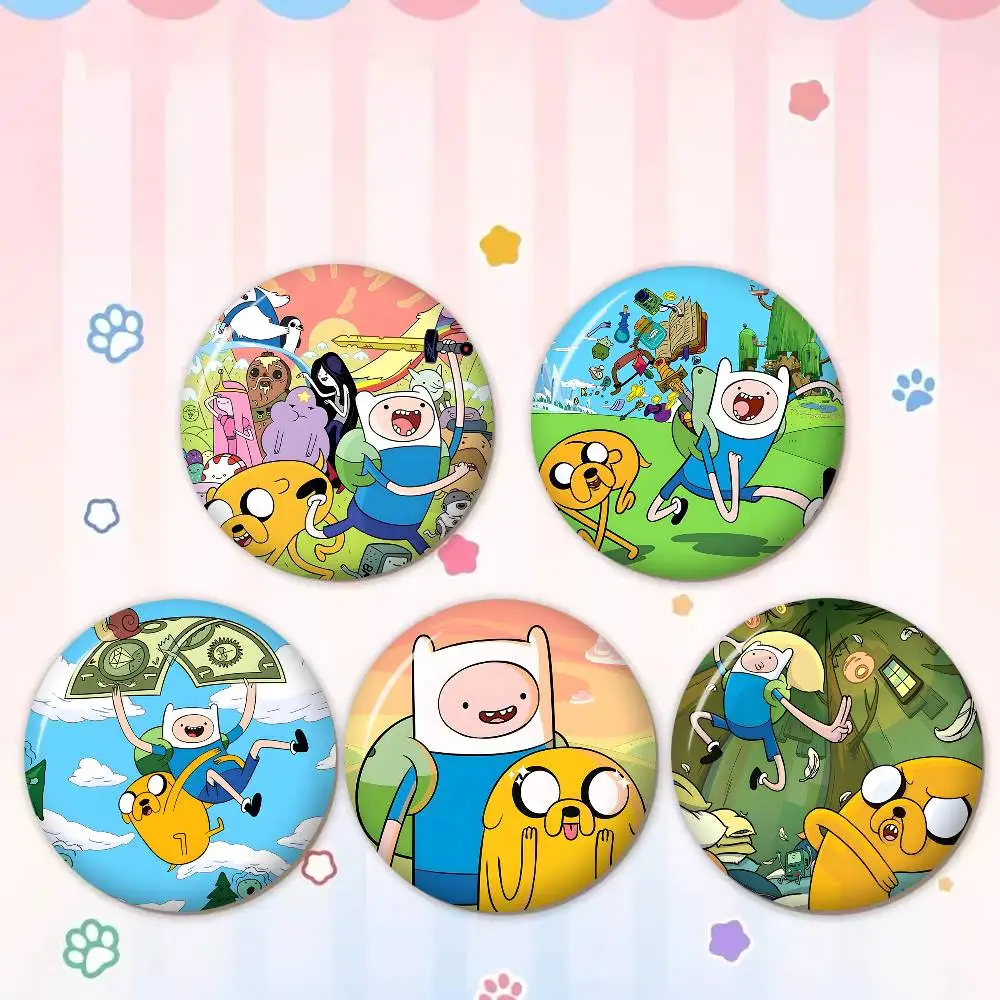 Adventure Time Cute Anime 32/44/58mm Round Cartoon Brooches Handmade Pins for Backpack Jewelry Accessories Gifts Creative Badge