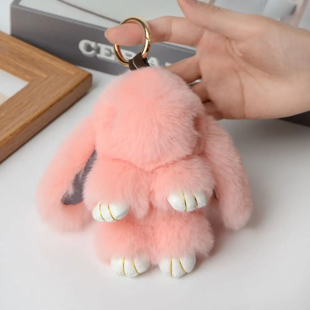 LLavero de pompón de piel, llavero de conejito de plácer a la moda, bonito juego, muñeco de conejo muerto, llavero de piel de conejo suave de 18cm para novia