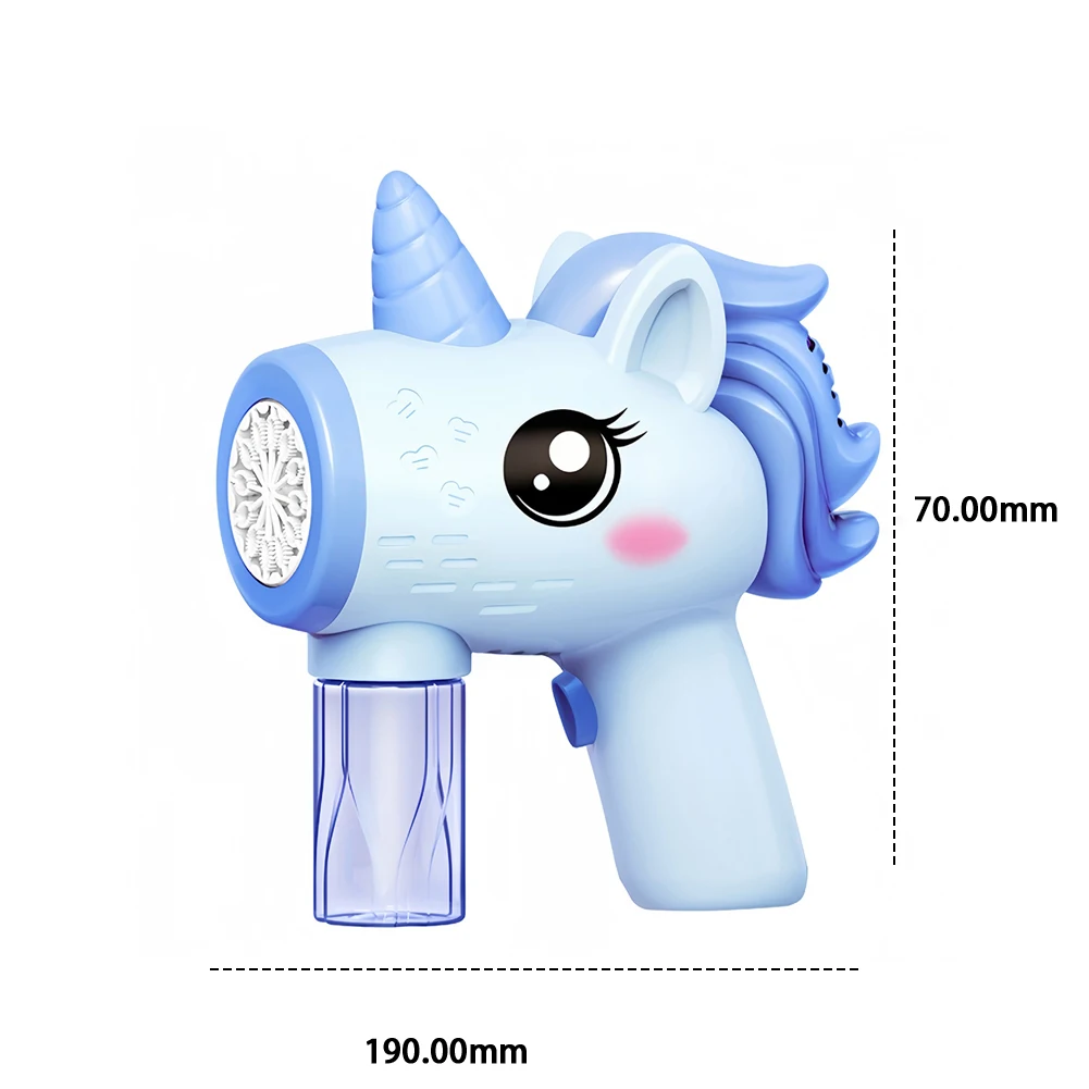 Pistola de burbujas eléctrica de unicornio, máquina de burbujas de juguete, soplador de jabón automático con luces, juegos de fiesta al aire libre de verano, regalos para niños