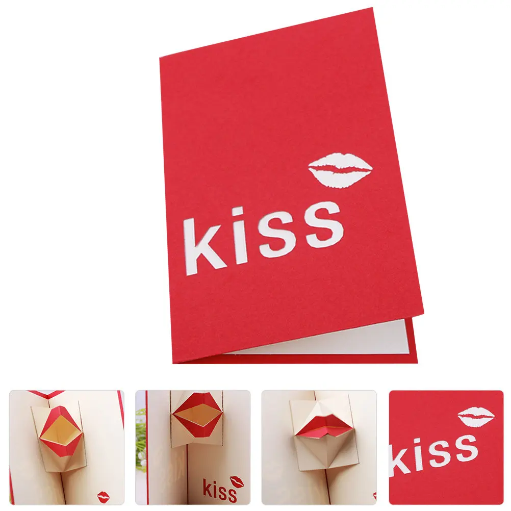 

1Pcs Red Lip Greeting Card Handmade Pop Up Design Valentine's Day Birthday Card for Girlfriend Friend Love Gift High Hardness