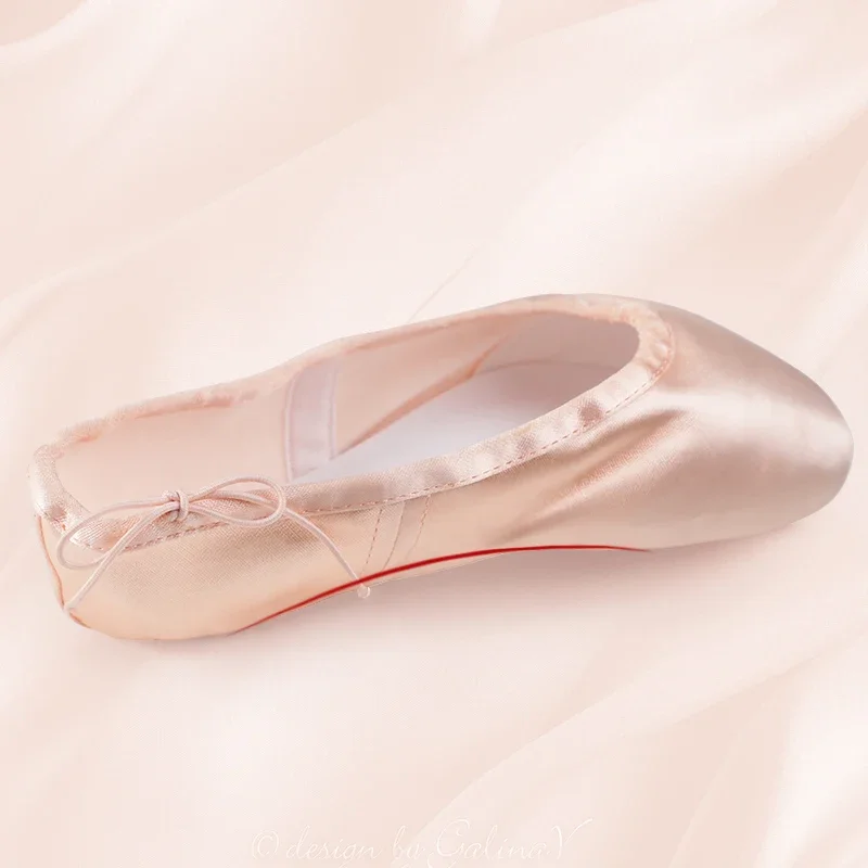 Professional Ballet Pointe Shoes With Genuine Leather Sole Women Satin Ballet Shoes With Ribbons For Professional Ballerina