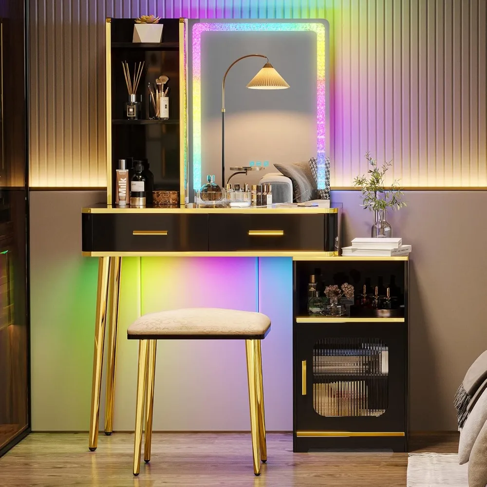 

Girl gift dressing table with mirror and light,small dressing table with wireless charging,bedroom dressing table35.8Dx22.4Wx15H