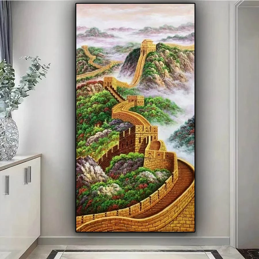 Fullcang kit di pittura diamante di grandi dimensioni fai da te la grande parete della cina ricamo a mosaico completo immagine a cascata di paesaggi