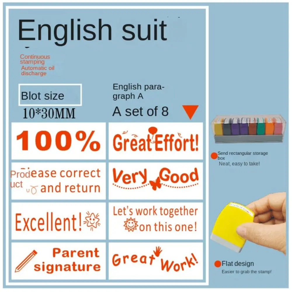 8pcs/set Homework Correction Teacher Encouraging Stamp Time Saving Commentary Positive Reviews Grading Stamp Signature