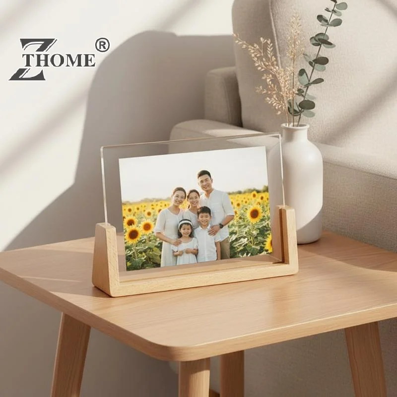 Walnut/Beech Creative Photo Frame Acrylic U Shape Transparent Frame Desktop Wood Wedding Pictures Frame Decor