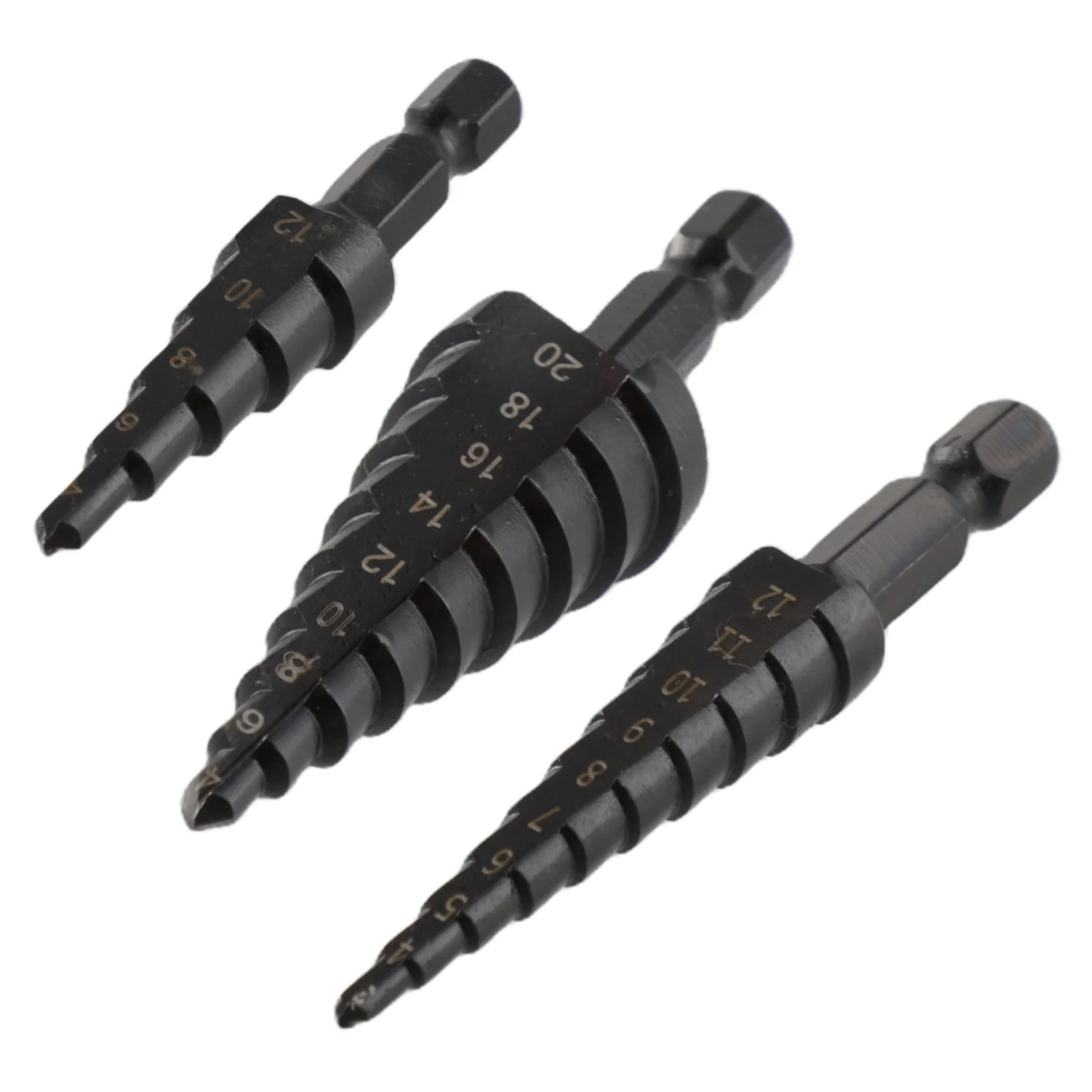 3Pcs Nitride Coated Step Drill Bits 3-12mm 4-12mm 4-20mm HSS Steel Straight Multiple Hole Opener For Sheet Metal Wood PVC