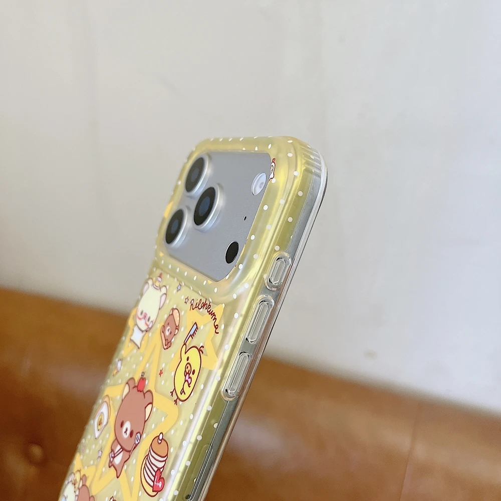 Cute Cartoon Japan Anime Rilakkuma Bear Kiiroitori Phone Case For iPhone 17 16 15 14 13 Pro Max Cases Shockproof Hard Cover view 5