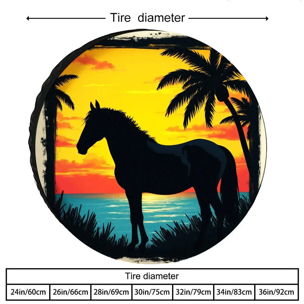 Tropical Sunset Galloping Horse Silhouette Spare Tire Cover - High-Quality Polyester Universal Wheel Covers, Suitable For Outdoo