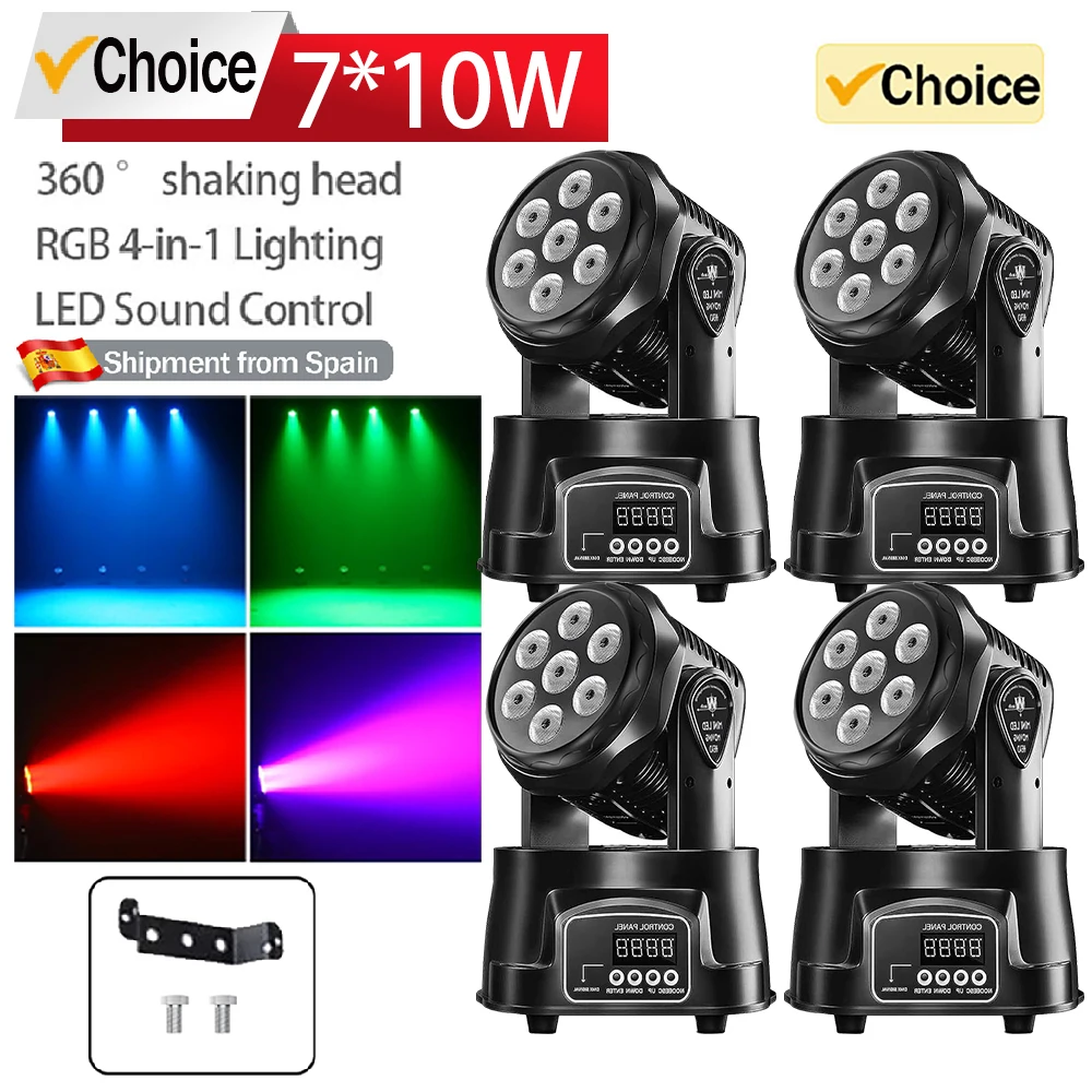 1/2/4PCS 7*10W DJ Party Luci da discoteca Pubblico Luce per il viso Luce ambientale DMX512 Luci da palco professionali Bar di nozze Luci KTV