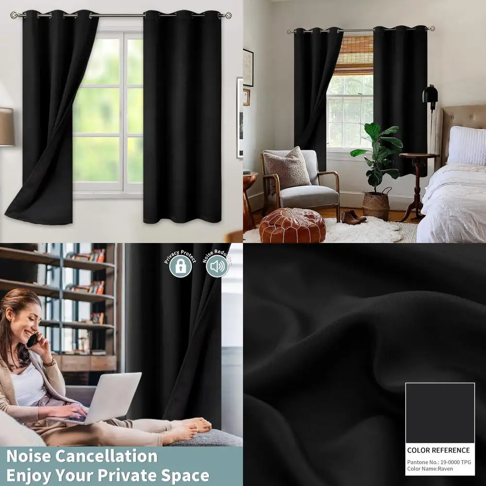 

Термоизолирующие светонепроницаемые шторы, 42x63 дюйма, 2 панели, полное затемнение для спальни и гостиной