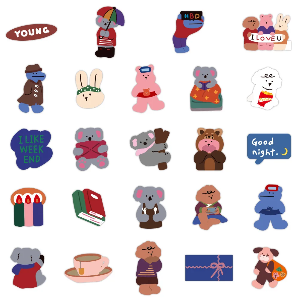 50/100Pcs/Pack INS Cartoon Cute Kawaii Bear Rabbiit Stickers PVC Waterproof Stickers Decals For Kids Boys Girls Toys Gifts