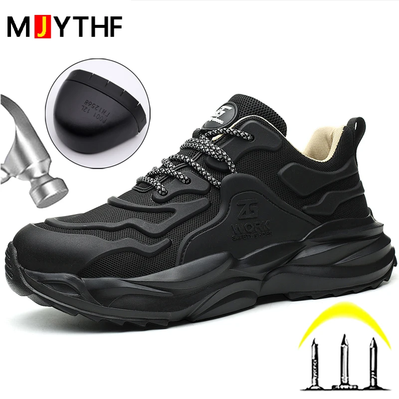 Black Safety Shoes For Men Size 38-46 Indestructible Shoes Puncture-Proof Work Sneakers Steel Toe Cap Protective Shoes Work Boot