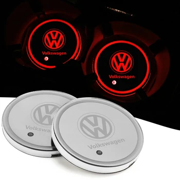 LED 자동차 컵 음료 거치대 로고 라이트, 폭스바겐 VW MTM 블루 모션 캐디 시로코 골프 6 7 용, USB 충전 발광 코스터, 1 개 