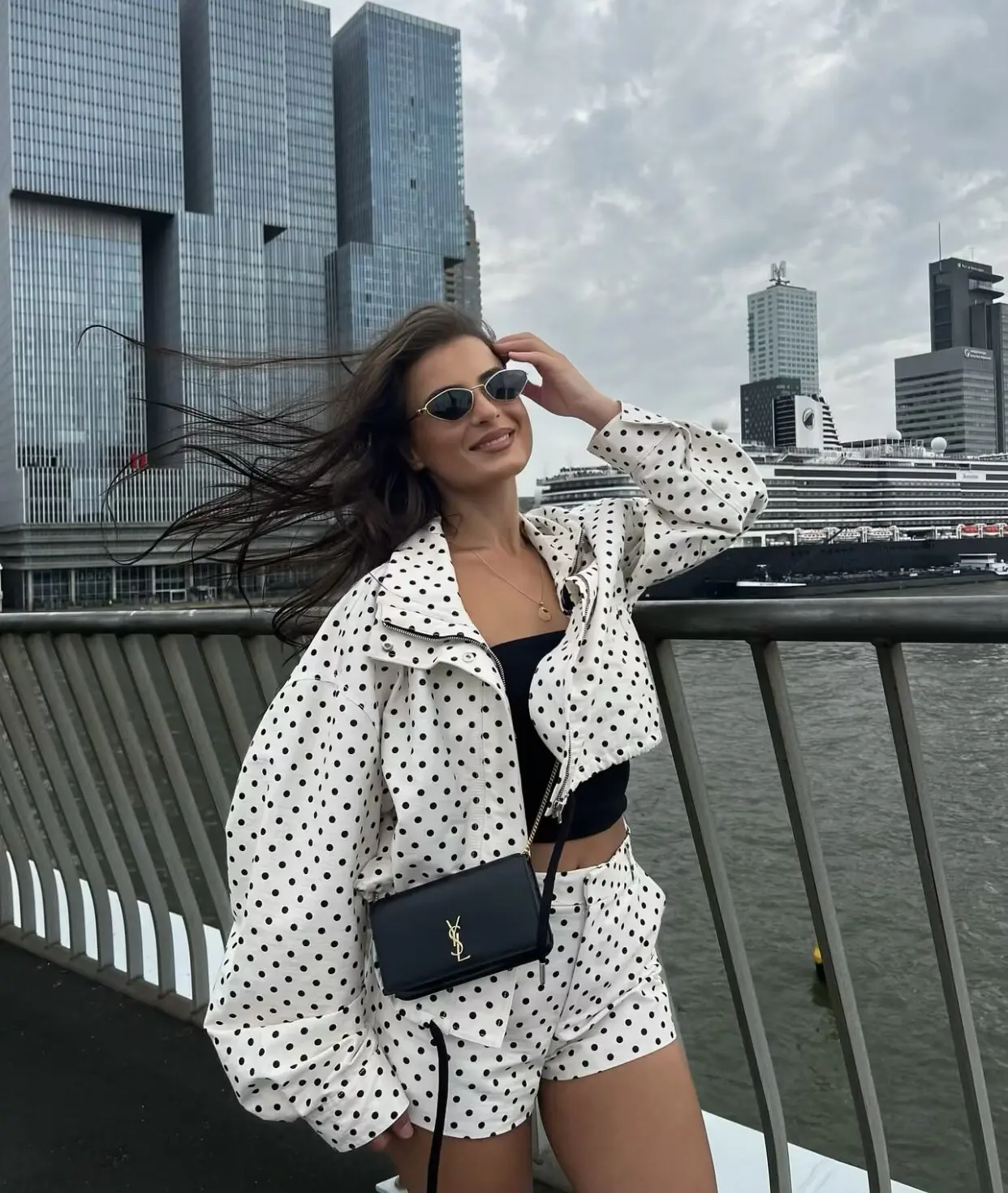 2026 New Women's White Polka Dot Short Jacket, Loose Long Sleeve Spring and Autumn Coat, Fashionable Versatile Top