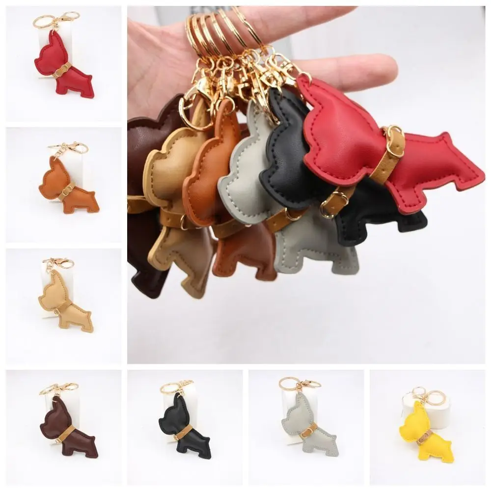 Cute Puppy Bulldog Keychain Car Keyring PU Leather Animal Dog Bulldog Bag Pendant Fashion Cartoon PU Leather Dog Hanger Women