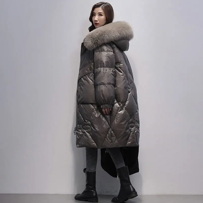 Coat Winter Women Clothing Big Size Down Cotton Coat Fur Collar Hooded Parkas Warm Thick Windproof Jacket High-end Outerwear