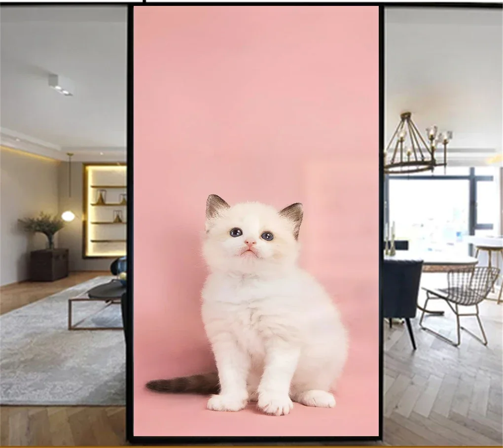Cute Cat No Glue Static Cling Privacy Windows Film  Decorative Stained  Glass Window Stickers Mirror Sticker