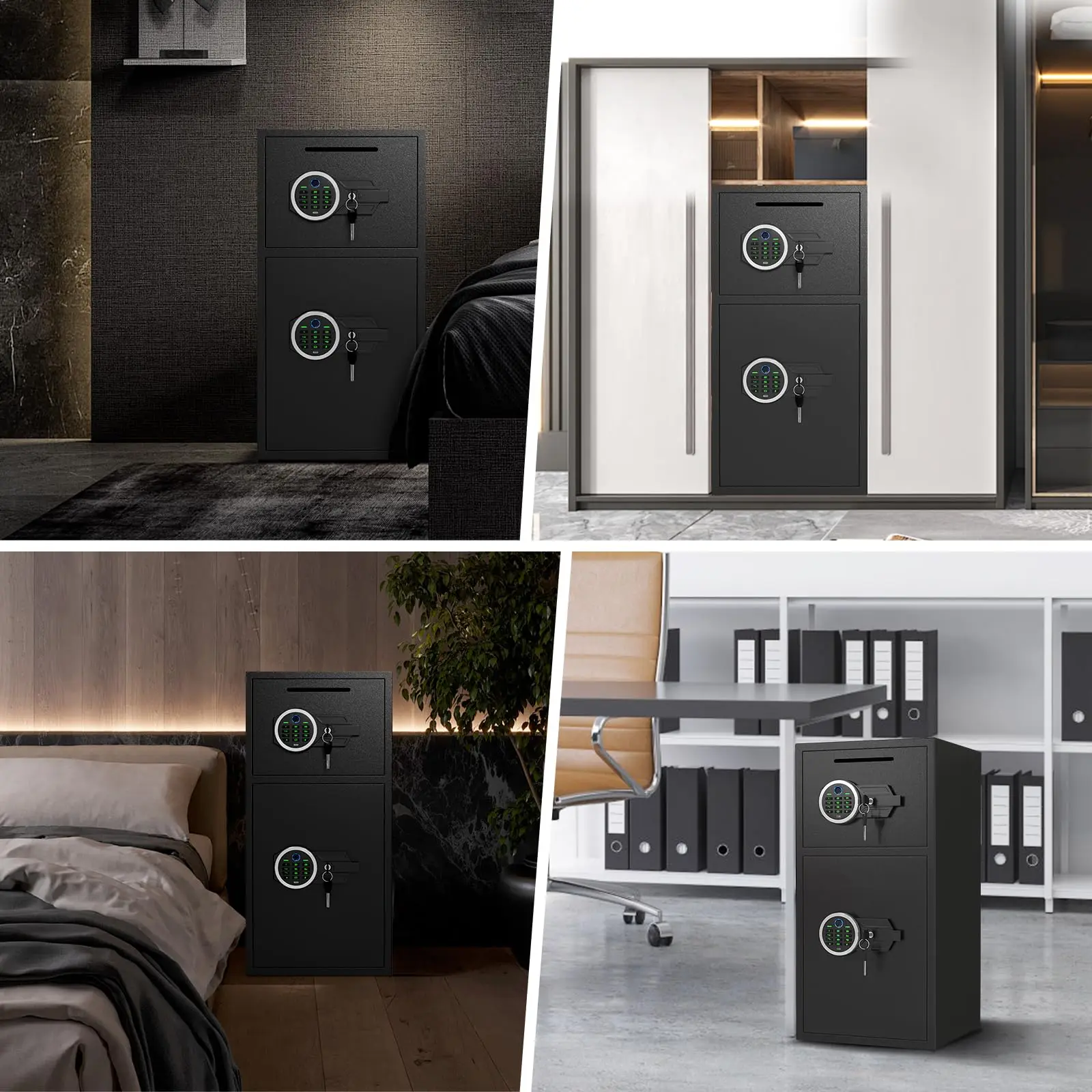 【2025 NEW 】7.0 Cub Extra Large Biological Fingerprint Safe Box，Home Safes Water and Fireproof with Drop Slot & Backlit Keypad