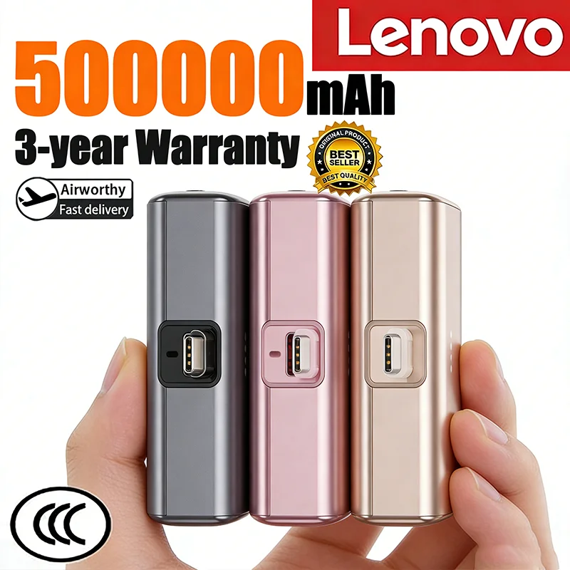 

Портативное зарядное устройство Lenovo 2026 с быстрой зарядкой 22.5W, 500000 мАч, USB-C Power Bank, подходит для iPhone серий 16/17 и устройств Android