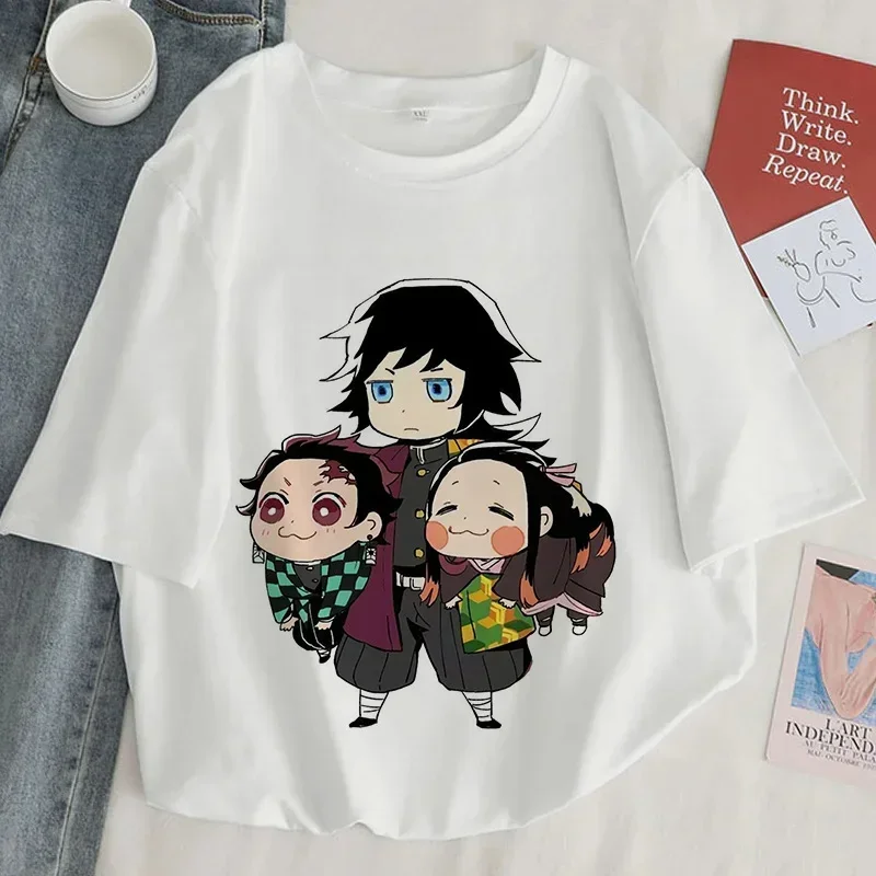 

Demon Slayer Print T Shirt Women Harajuku Aesthetic White Tops Tee Tshirt Japan Anime Ullzang Female TShirt Summer Black T-shirt