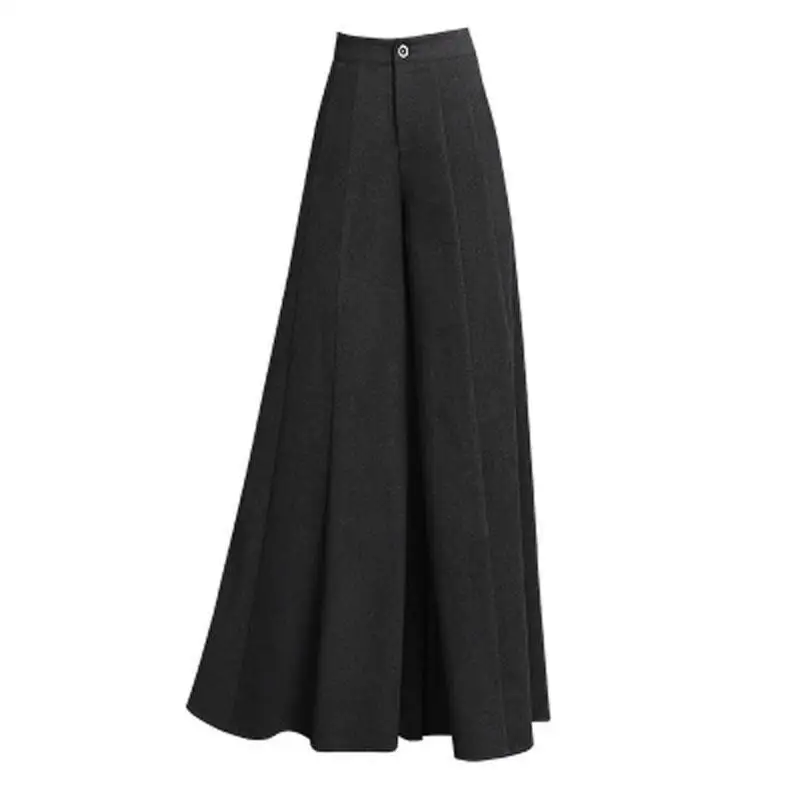 Fashion Autumn Winter New Woolen Suit Skirt Pants Women Solid High Waist Zipper Pocket All-match Straight Wide Leg Trousers