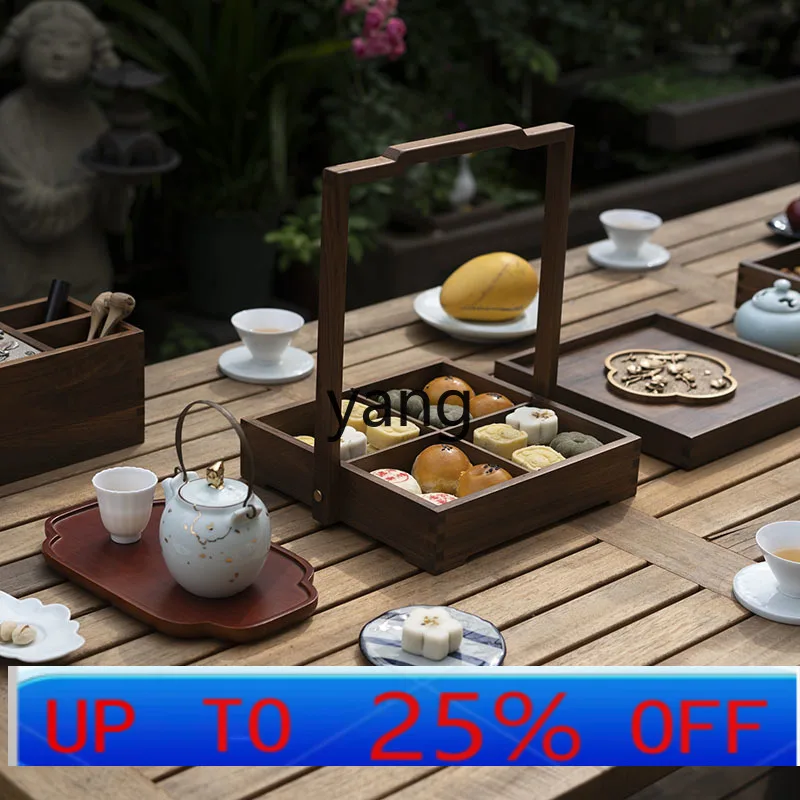 LHH  pastry table solid wood tray antique snack box portable food box retro coffee break