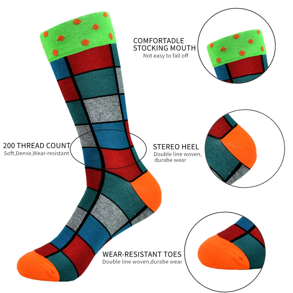 5pairs Unisex Cotton Casual Couple Novelty Funny Colorful Pattern Crew Socks For Men Women