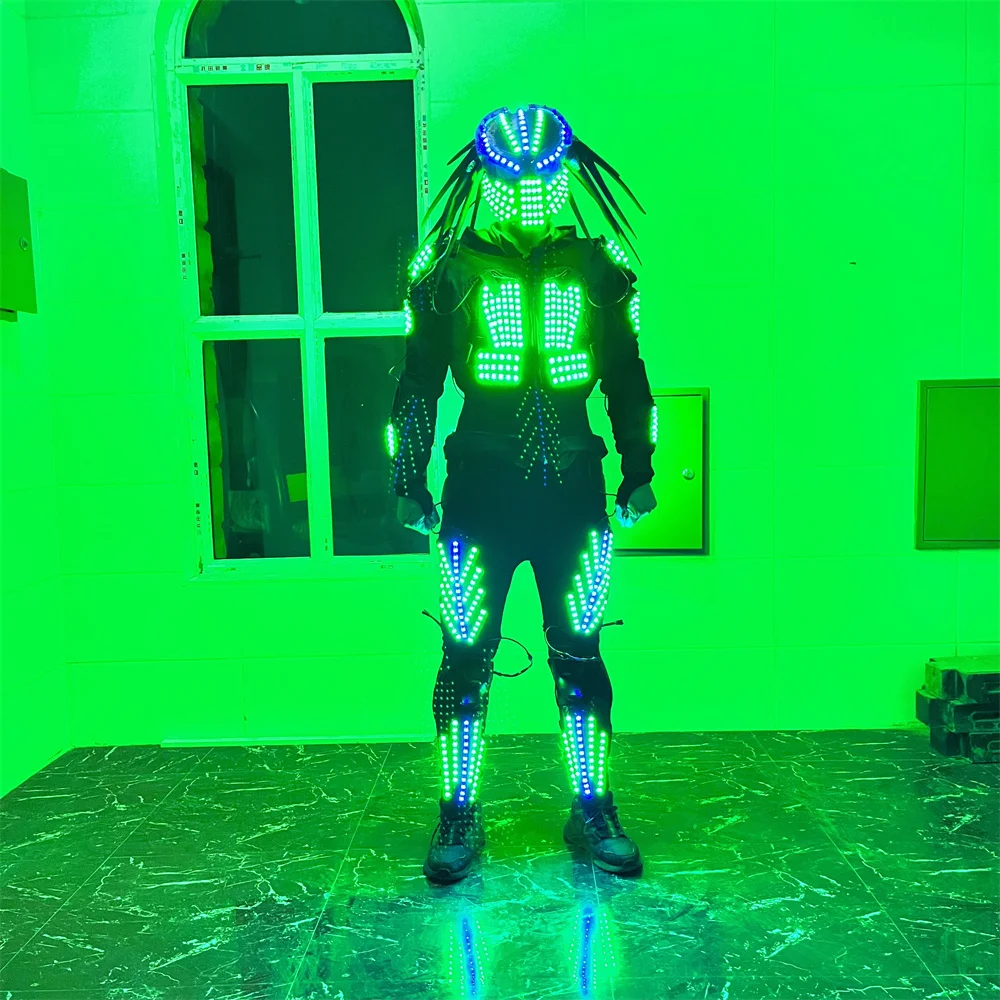 Cool RGB Remote Led Robot Costumes Flashing Jacket Suit Predator Mask Performance Ball Dancing Party Colorful Clothes Props