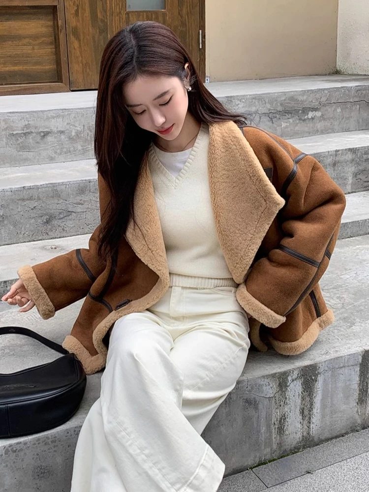 Luksusowe kurtki zimowe z wyższej jakości wełny merino i zamszu dla kobiet, nowa kolekcja 2025, proste, codzienne, prawdziwe skórzane płaszcze z futra jagnięcego.