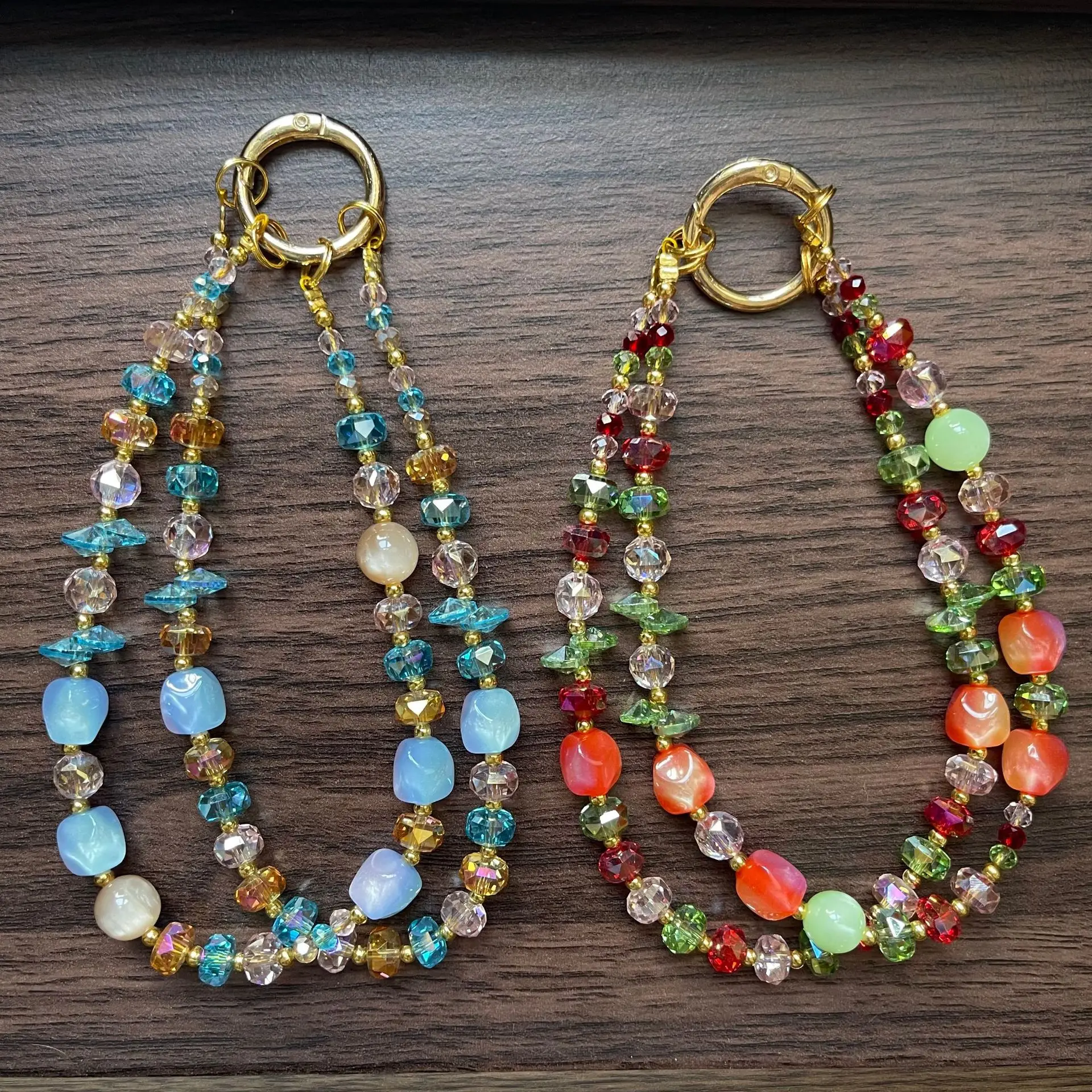 

Advanced Short Round Bead Double-Layer Mobile Phone Lanyard, Luxurious Crystal Keychain Wrist Phone Case Pendant, Bag Pendant ﻿