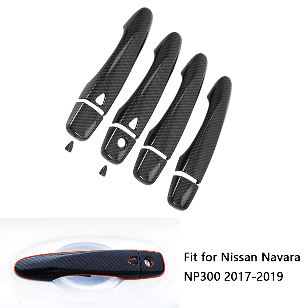 Car Door Handle Cover Trim ABS Chrome Carbon Fiber For Nissan Navara NP300 2017 2018 2019 Car Styling Accessories