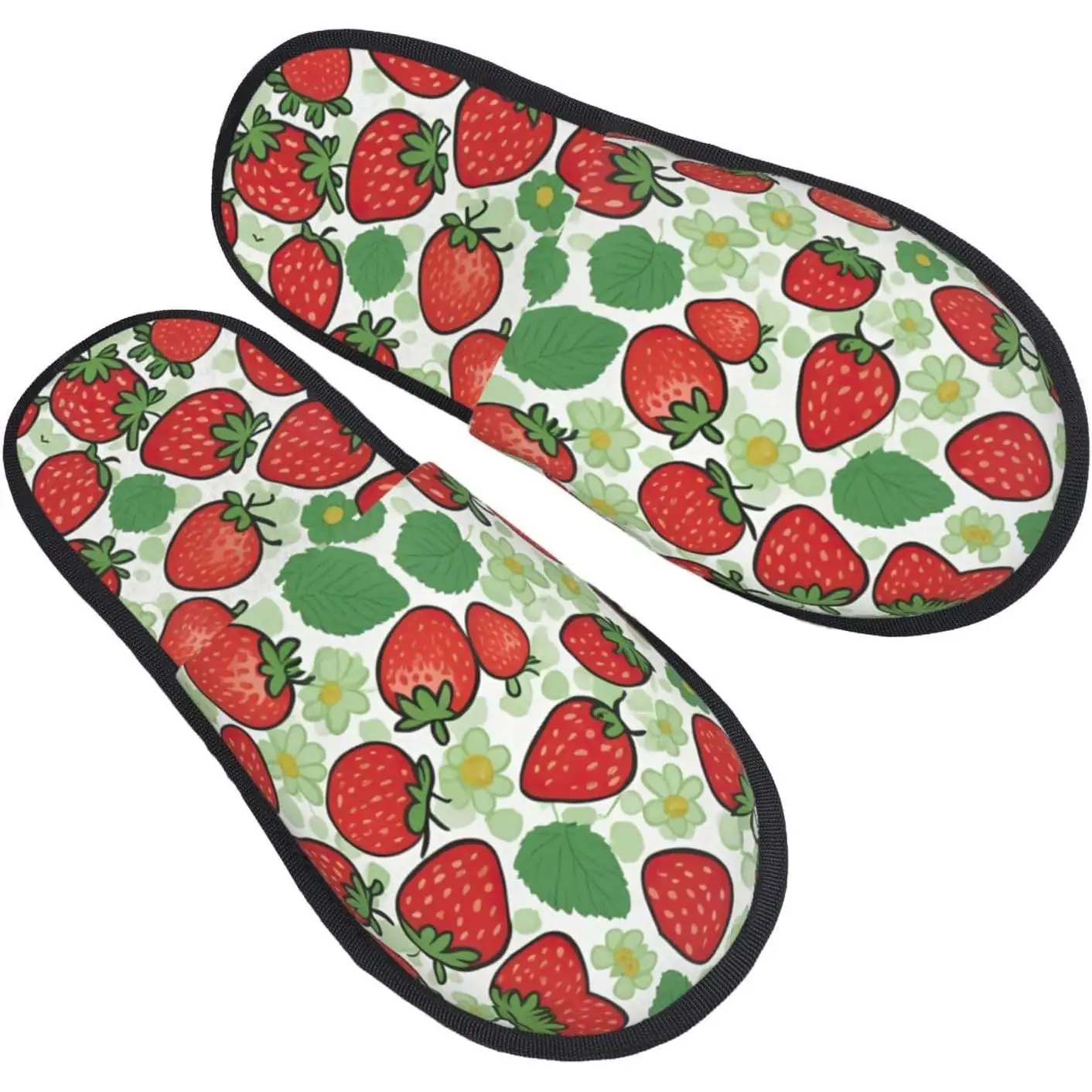 

Strawberry pattern printing Fall Winter Fuzzy Slippers Comfy House Shoes Portable for Hotel Travel Gifts for Women and Men