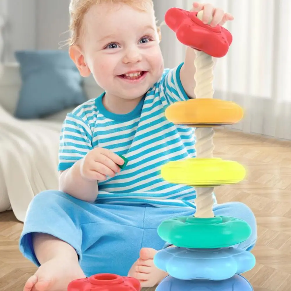 ไม่สม่ําเสมอ Rainbow Stacker ของเล่นเด็ก Rainbow Tower Montessori ของเล่นหมุนสกรู Bolt ของเล่น STACKABLE Early Education