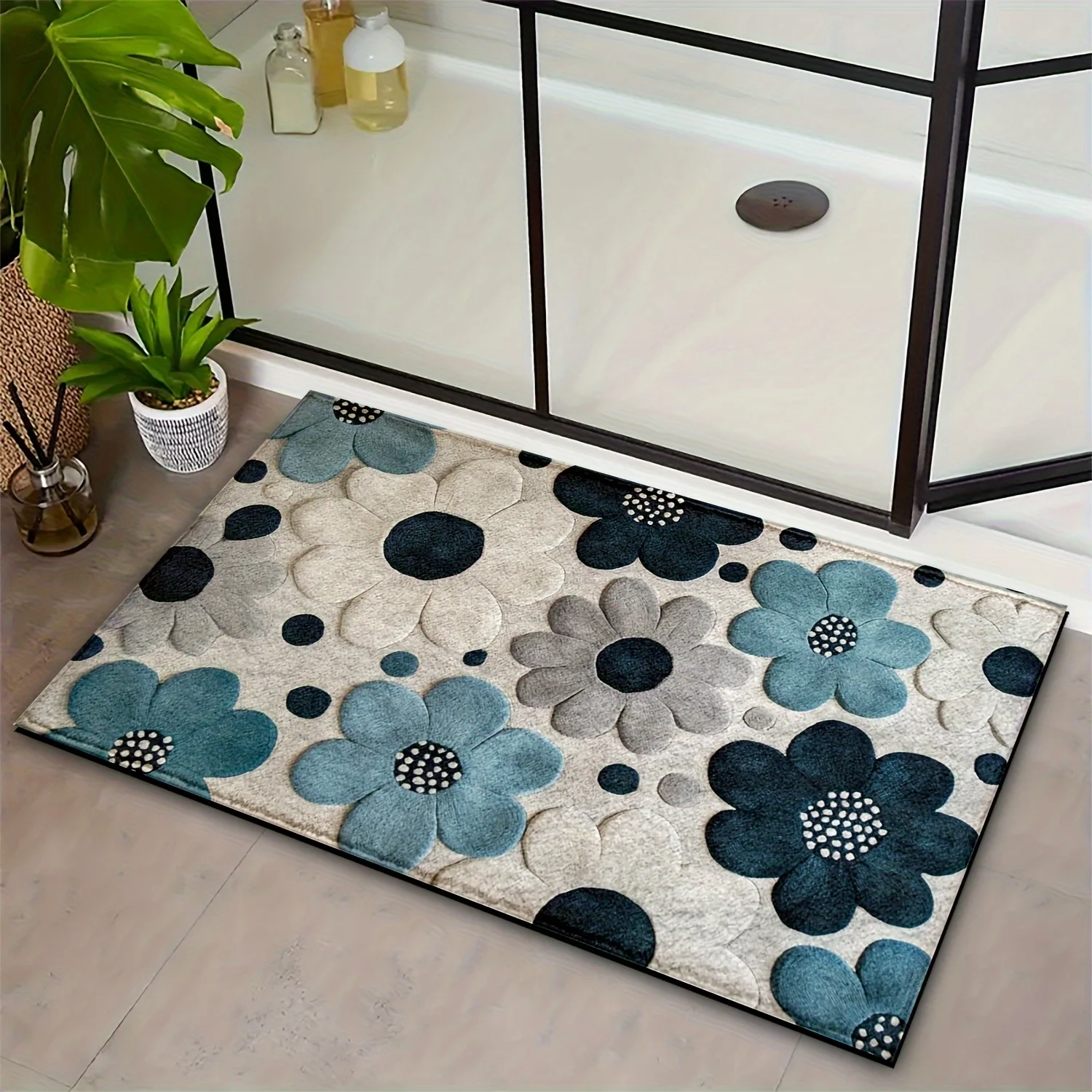 Soft Floral Bath Mat Rug for Bathroom Sink Vanity Area Decor Accent Towel Mat Washroom Flooring Anti Slip Bath Mat