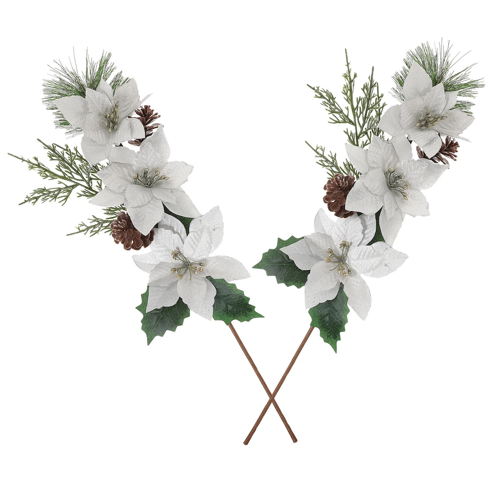 

2Pcs Christmas Flower Stems Realistic Poinsettia Picks for Xmas Tree Decor Artificial Floral Arrangement Ornament Festive Home