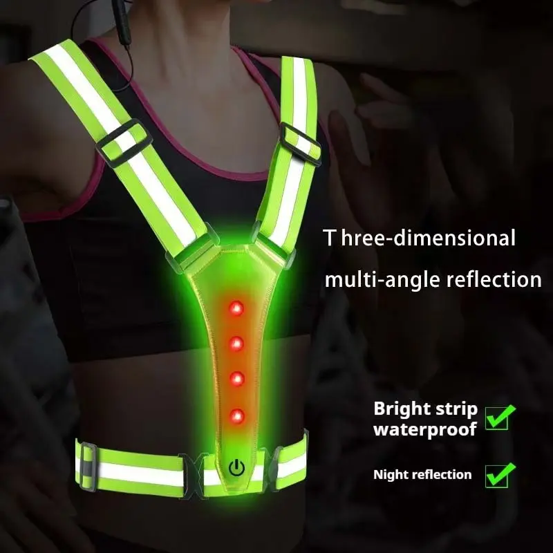 

LED Running Vest Reflective Glowing Reflector Straps High Cycling Visibility Night Running Riding Clothing Elastic Band