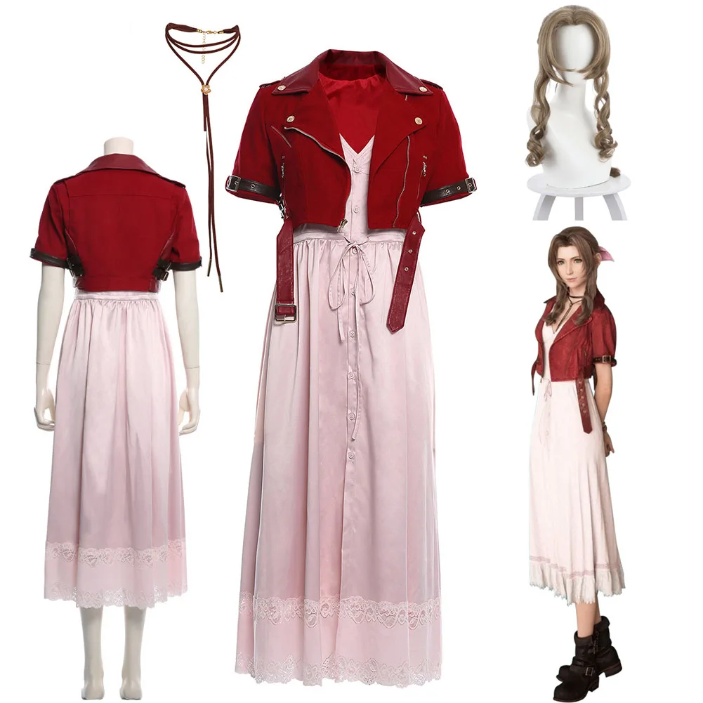 Laatste Vermomming Fantasy Vii Aerith Cosplay Gainsborough Kostuum Vrouwen Pruik Jurk Ketting Outfits Halloween Party Game Ff7 Kleding