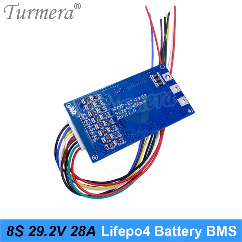 Turmera 8S 24V 29.2V 28A Lifepo4 Bateria BMS z balansem do akumulatorów 18650 32700 33140 Lifepo4 UPS lub akumulatorów motocyklowych